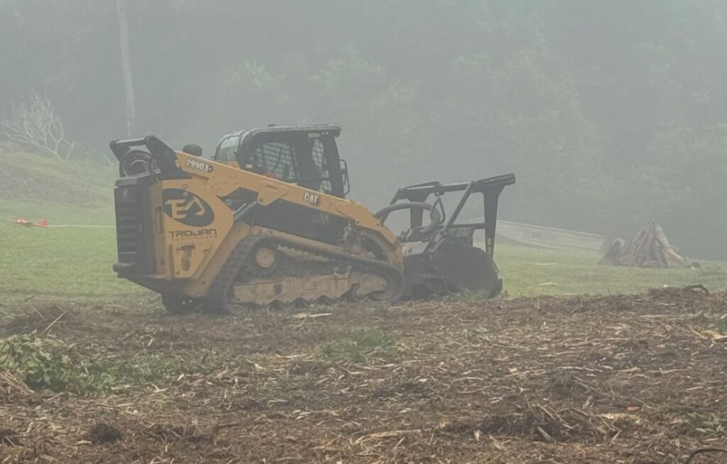 forestry mulchiing on a foggy day